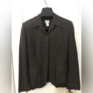 Vintage brown Ann Taylor loft womens silk wool suit jacket button 8P collegiate